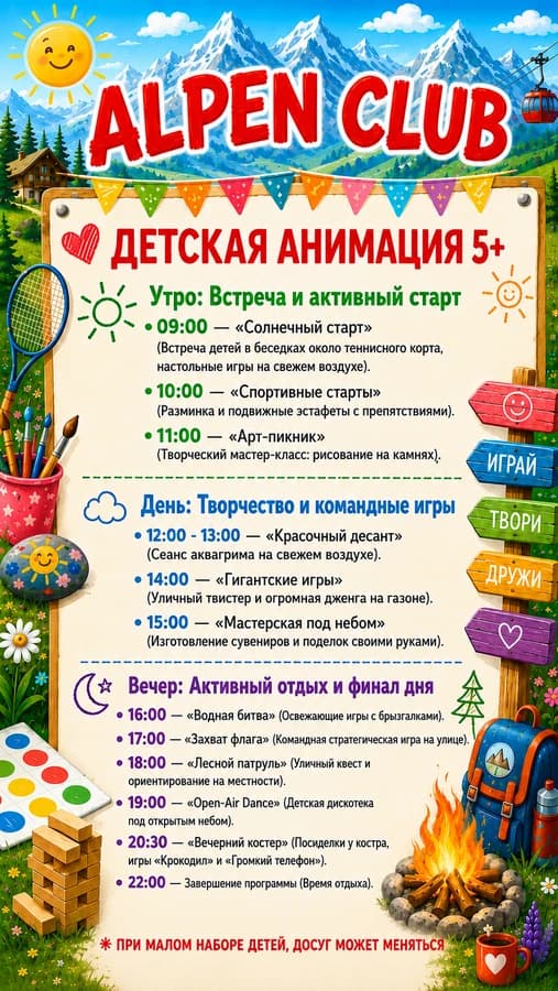 Расписание детской анимации Alpen Club летом